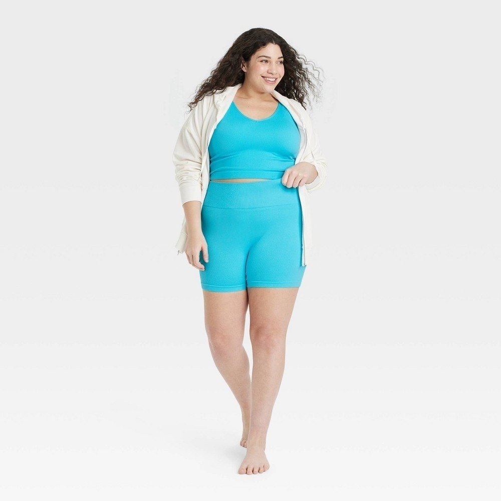 Women's Colsie Seamless Ribbed Bike Shorts Blue M New With Tags